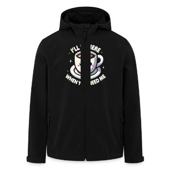 Ich bin hier, wenn du mich brauchst Kaffee - Recycelte Männer Softshell-Jacke von Stanley/Stella - Schwarz - Vorne - AI Model Male 185 light (185cm)