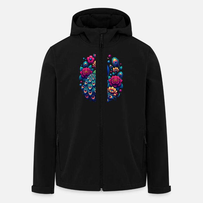 Majestätischer Pfau mit Blumenpracht in - Recycelte Männer Softshell-Jacke von Stanley/Stella - Schwarz