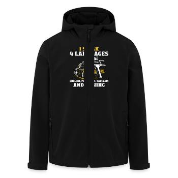 I speak 4 languages Towing Sarcasm - Men’s Recycled Softshell Jacket by Stanley/Stella - black - Front - AI Model Male 185 light (185cm)