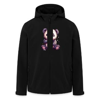 Niedlicher Panda mit Tee - Recycelte Männer Softshell-Jacke von Stanley/Stella - Schwarz - Vorne - AI Model Male 185 light (185cm)