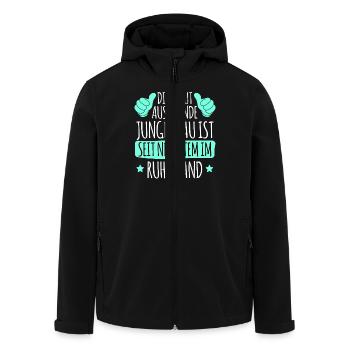 Rentnerin DIESE GUTAUSSEHENDE JUNGE FRAU IST IM - Recycelte Männer Softshell-Jacke von Stanley/Stella - Schwarz - Vorne - AI Model Male 185 light (185cm)