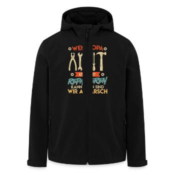 Opi WENN OPA ES NICHT REPARIEREN KANN SIND WIR AM - Recycelte Männer Softshell-Jacke von Stanley/Stella - Schwarz - Vorne - AI Model Male 185 light (185cm)