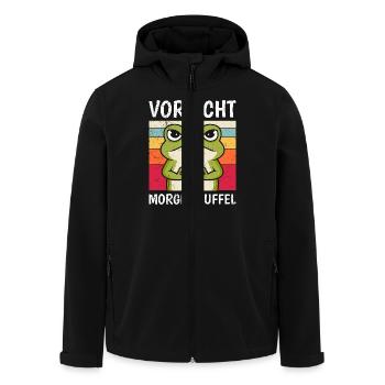 Karneval Kostüm Lustig VORSICHT MORGENMUFFEL - Recycelte Männer Softshell-Jacke von Stanley/Stella - Schwarz - Vorne - AI Model Male 185 light (185cm)