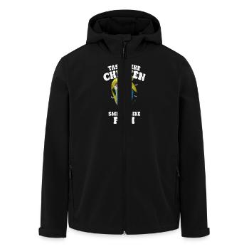Taste Like Chicken Smells Like Fish Humor Spruch - Men’s Recycled Softshell Jacket by Stanley/Stella - black - Front - AI Model Male 185 light (185cm)