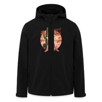 Sonnenuntergang Desert Vibes Urlaub Abenteuer - Recycelte Männer Softshell-Jacke von Stanley/Stella - Schwarz - Vorne - AI Model Male 185 light (185cm)