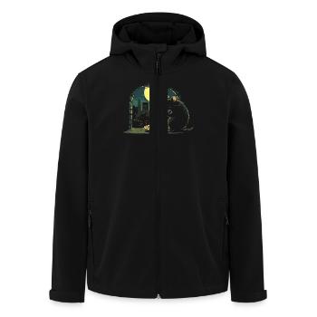 Rat enjoying pizza in the moonlight in front of the skyline - Men’s Recycled Softshell Jacket by Stanley/Stella - black - Front - AI Model Male 185 light (185cm)
