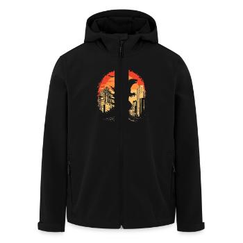 Kaiju Monster Design Sunset Gift Idea - Men’s Recycled Softshell Jacket by Stanley/Stella - black - Front - AI Model Male 185 light (185cm)