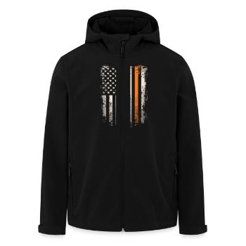 Bitcoin Motif – Rustic Design with USA Flag - Men’s Recycled Softshell Jacket by Stanley/Stella - black - Front - AI Model Male 185 light (185cm)