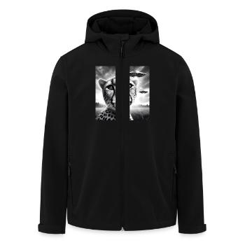 Cheetah Funny Graphic Selfie with UFOs Weird Alien - Men’s Recycled Softshell Jacket by Stanley/Stella - black - Front - AI Model Male 185 light (185cm)