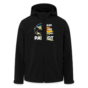 Parrot Ask Me About My Parrot - Men’s Recycled Softshell Jacket by Stanley/Stella - black - Front - AI Model Male 185 light (185cm)