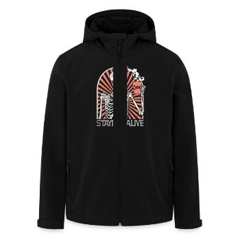 Skeleton Men Coffee Staying Alive - Men’s Recycled Softshell Jacket by Stanley/Stella - black - Front - AI Model Male 185 light (185cm)