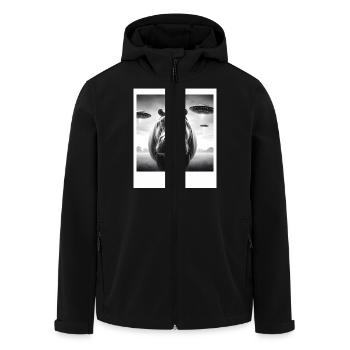 Hippo Sci-fi Funny Graphic Selfie with UFOs Weird - Men’s Recycled Softshell Jacket by Stanley/Stella - black - Front - AI Model Male 185 light (185cm)