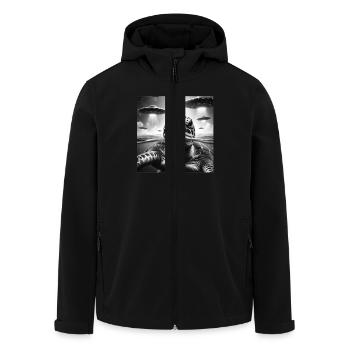 Sea Turtle Funny Graphic Selfie with UFOs Weird A - Men’s Recycled Softshell Jacket by Stanley/Stella - black - Front - AI Model Male 185 light (185cm)
