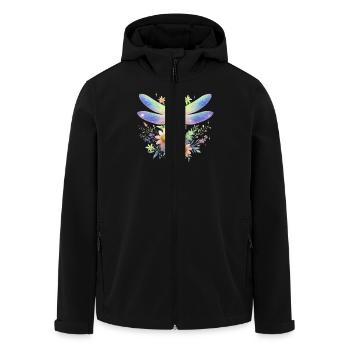 Dragonfly And Flowers Watercolor Nature Motif - Men’s Recycled Softshell Jacket by Stanley/Stella - black - Front - AI Model Male 185 light (185cm)