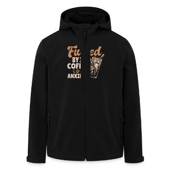 Powered by iced coffee and fear - Men’s Recycled Softshell Jacket by Stanley/Stella - black - Front - AI Model Male 185 light (185cm)
