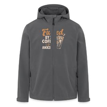Powered by iced coffee and fear - Men’s Recycled Softshell Jacket by Stanley/Stella - anthracite - Front - AI Model Male 185 light (185cm)