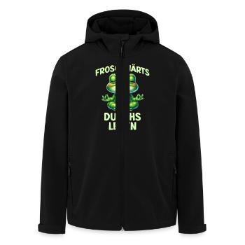 Froschkostüm FROSCHWÄRTS DURCHS LEBEN Lustiges - Recycelte Männer Softshell-Jacke von Stanley/Stella - Schwarz - Vorne - AI Model Male 185 light (185cm)