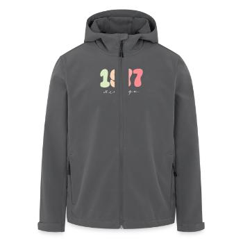 Birthday year of birth 1977 - Men’s Recycled Softshell Jacket by Stanley/Stella - anthracite - Front - AI Model Male 185 light (185cm)