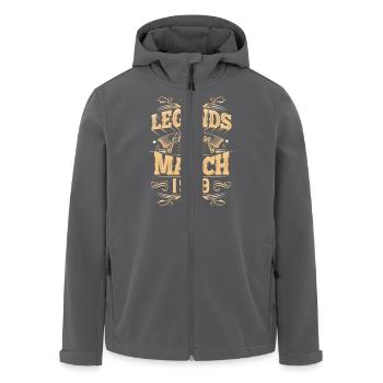 Légende de l’anniversaire de mars 1979 - Veste softshell homme en polyester recyclé Stanley/Stella - charbon - Devant - AI Model Male 185 light (185cm)