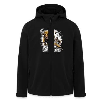 A BULL TOTALLY WRECKING A MATADOR - Men’s Recycled Softshell Jacket by Stanley/Stella - black - Front - AI Model Male 185 light (185cm)