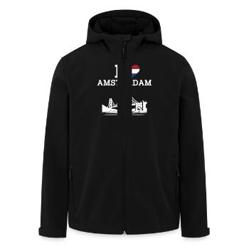 I Love Amsterdam Heart Flag Golden Gate Bridge Fun - Men’s Recycled Softshell Jacket by Stanley/Stella - black - Front - AI Model Male 185 light (185cm)
