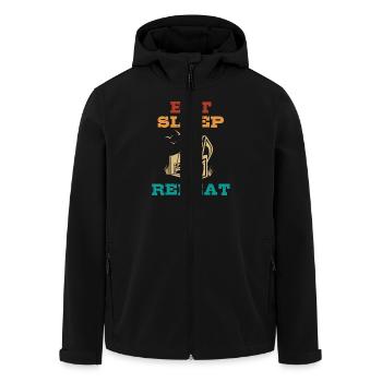 Eat Sleep Beach Chair Repeat, Beach, Vacation, Sea - Men’s Recycled Softshell Jacket by Stanley/Stella - black - Front - AI Model Male 185 light (185cm)