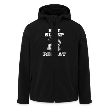 Eat Sleep Beach Chair Repeat, Beach, Vacation, Sea - Men’s Recycled Softshell Jacket by Stanley/Stella - black - Front - AI Model Male 185 light (185cm)