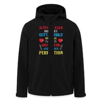 Altenpfleger Geschenk Altenpflege Pflegefachkraft - Recycelte Männer Softshell-Jacke von Stanley/Stella - Schwarz - Vorne - AI Model Male 185 light (185cm)
