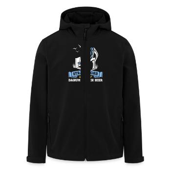 Strandkorb & Bier - darum bin ich hier - Recycelte Männer Softshell-Jacke von Stanley/Stella - Schwarz - Vorne - AI Model Male 185 light (185cm)