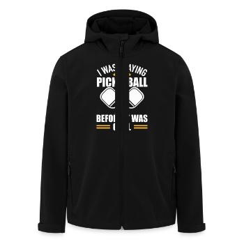 Pickleball Player Ball Sports Wooden Racket Tennis - Men’s Recycled Softshell Jacket by Stanley/Stella - black - Front - AI Model Male 185 light (185cm)