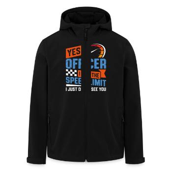 Funny Speed Limit Police Slogan Motif - Men’s Recycled Softshell Jacket by Stanley/Stella - black - Front - AI Model Male 185 light (185cm)