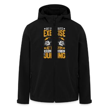Lieblingsübung im Fitnessstudio Humor - Recycelte Männer Softshell-Jacke von Stanley/Stella - Schwarz - Vorne - AI Model Male 185 light (185cm)