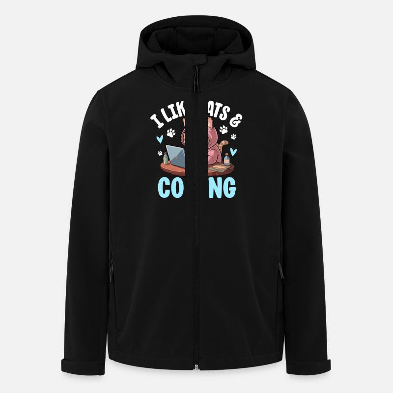 J’aime les chats et le design de nerd du codage - Veste softshell homme en polyester recyclé Stanley/Stella - noir
