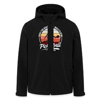 Pickleball Saying Funny Retro Design - Men’s Recycled Softshell Jacket by Stanley/Stella - black - Front - AI Model Male 185 light (185cm)