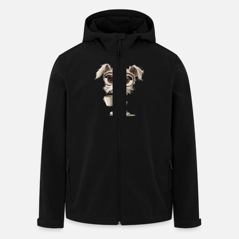 Niedlicher Hund mit Kaffeetasse Illustration - Recycelte Männer Softshell-Jacke von Stanley/Stella - Schwarz
