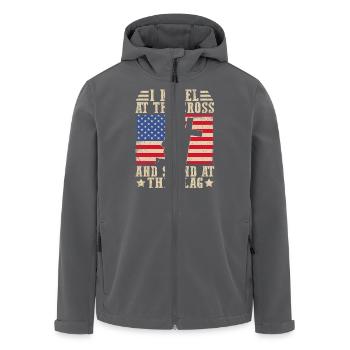 I kneel at the cross and stand at the flag - Men’s Recycled Softshell Jacket by Stanley/Stella - anthracite - Front - AI Model Male 185 light (185cm)