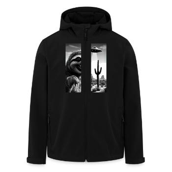 Faultier macht ein Selfie mit einem UFO | Wüste - Recycelte Männer Softshell-Jacke von Stanley/Stella - Schwarz - Vorne - AI Model Male 185 light (185cm)
