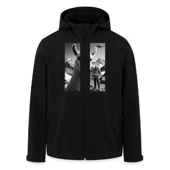 Lama macht ein Selfie in den Bergen mit Alien Ufo - Recycelte Männer Softshell-Jacke von Stanley/Stella - Schwarz - Vorne - AI Model Male 185 light (185cm)