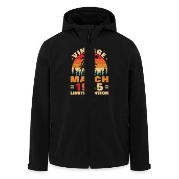 Geburtstagsgeschenk Geboren im März 1945 - Recycelte Männer Softshell-Jacke von Stanley/Stella - Schwarz - Vorne - AI Model Male 185 light (185cm)