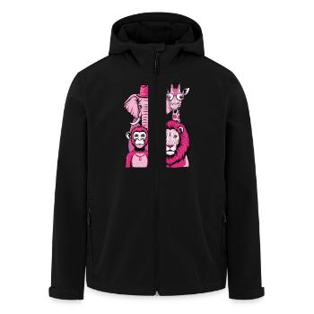 Elefant Affe Löwe Giraffe in Rosa Look mit Stil - Recycelte Männer Softshell-Jacke von Stanley/Stella - Schwarz - Vorne - AI Model Male 185 light (185cm)