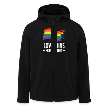 Love Wins Pride Outfit – Rainbow LGBTQ+ Design - Men’s Recycled Softshell Jacket by Stanley/Stella - black - Front - AI Model Male 185 light (185cm)