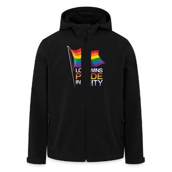Love Wins Pride Outfit – Rainbow LGBTQ+ Design - Men’s Recycled Softshell Jacket by Stanley/Stella - black - Front - AI Model Male 185 light (185cm)