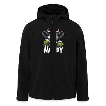 Stay Moo-dy Funny Cow Animal Lover Farm - Men’s Recycled Softshell Jacket by Stanley/Stella - black - Front - AI Model Male 185 light (185cm)
