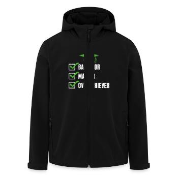 Doktorarbeit Lustig BACHELOR MASTER OVERACHIEVER - Recycelte Männer Softshell-Jacke von Stanley/Stella - Schwarz - Vorne - AI Model Male 185 light (185cm)