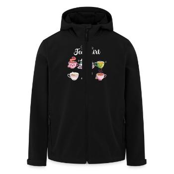 Lustige Teetassen Illustration Mit Schriftzug - Recycelte Männer Softshell-Jacke von Stanley/Stella - Schwarz - Vorne - AI Model Male 185 light (185cm)