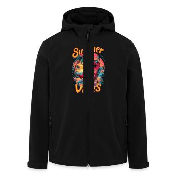 Dino Sommer Vibes Am Strand Mit Palmen Und - Recycelte Männer Softshell-Jacke von Stanley/Stella - Schwarz - Vorne - AI Model Male 185 light (185cm)