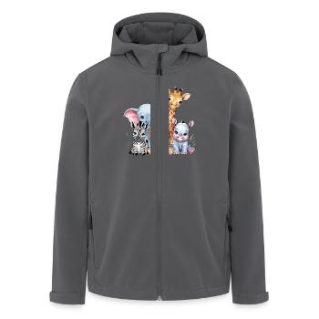 Cute safari animals illustration for kids - Men’s Recycled Softshell Jacket by Stanley/Stella - black - Front - AI Model Male 185 light (185cm)