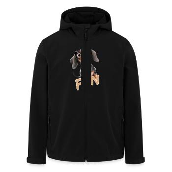 Fröhlicher Dackel mit Text Fun - Recycelte Männer Softshell-Jacke von Stanley/Stella - Schwarz - Vorne - AI Model Male 185 light (185cm)