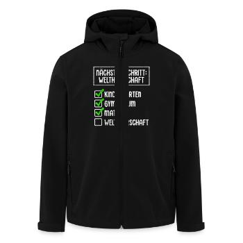 Maturanten NÄCHSTER SCHRITT WELTHERRSCHAFT Lustig - Recycelte Männer Softshell-Jacke von Stanley/Stella - Schwarz - Vorne - AI Model Male 185 light (185cm)