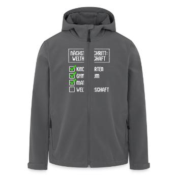 Maturanten NÄCHSTER SCHRITT WELTHERRSCHAFT Lustig - Recycelte Männer Softshell-Jacke von Stanley/Stella - Anthrazit - Vorne - AI Model Male 185 light (185cm)